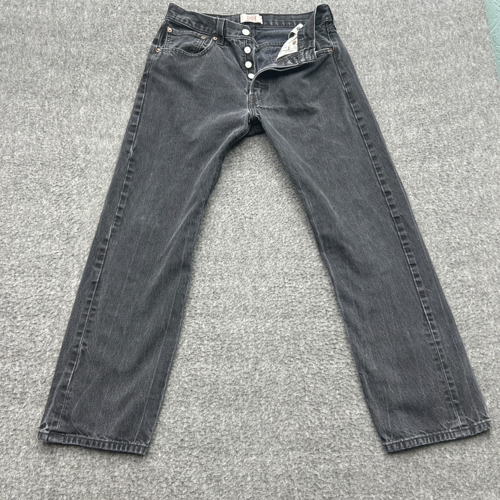 Levis 501 Jeans Mens 31x30 Black Faded Button Fly Straight Leg Denim Pants